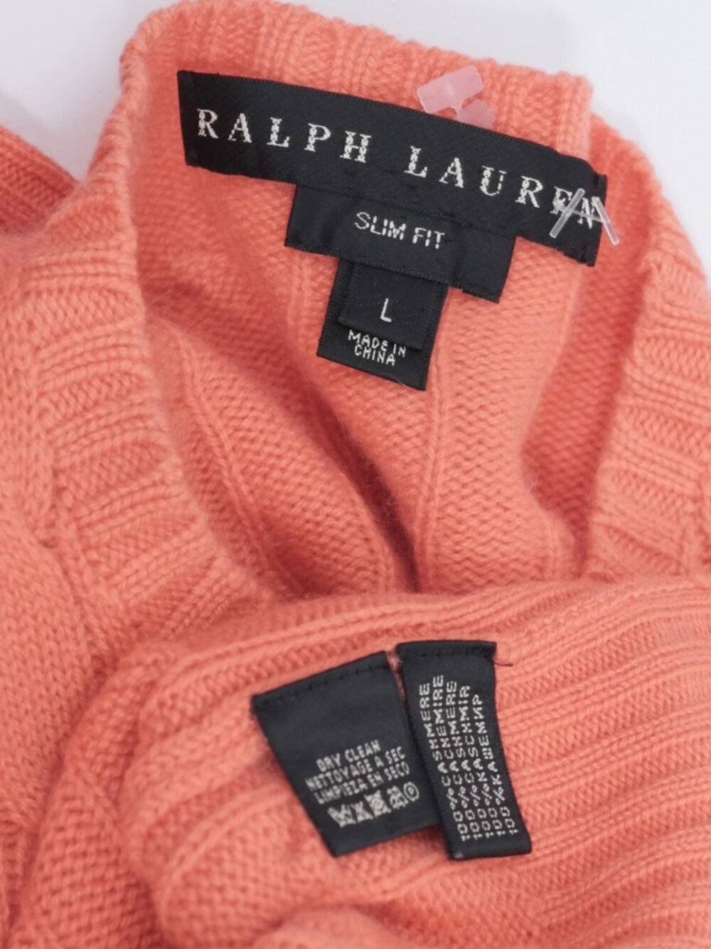 Ralph Lauren Black Label Collection sz L Slim Fit sweater 100% cashmere Coral - Picture 2 of 7